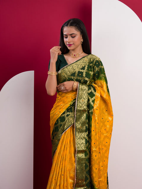 KcPc Latest Gharchola Banarasi Silk With Heavy Zari Work Saree KML Yellow Green