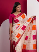  Chinon Sequence Zari Thread Banarasi Border Saree for festivals in multi colour