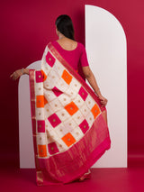  Chinon Sequence Zari Thread Banarasi Border Saree for festivals in multi colour