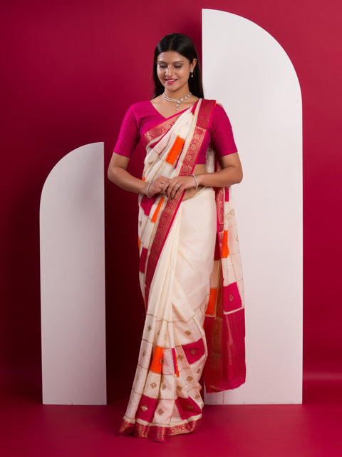 KcPc Pure Chinon Sequence Zari Thread Banarasi Border Saree  MAD
