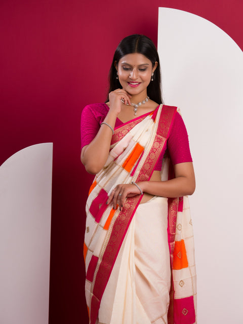 KcPc Pure Chinon Sequence Zari Thread Banarasi Border Saree  MAD