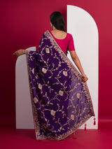 Chinon Rajwadi Style Sequence Embroidery Work saree in purple colour