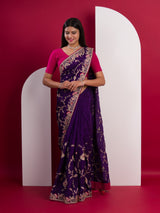 Chinon Rajwadi Style Sequence Embroidery Work saree in purple colour