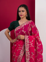  Rajwadi Style Sequence Embroidery Work sareein pink colour