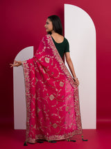  Rajwadi Style Sequence Embroidery Work sareein pink colour