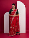  Chinon Rajwadi Style Sequence Embroidery Work saree in red colour