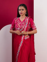 Kashida Embroidery Work saree wih readymade blouse