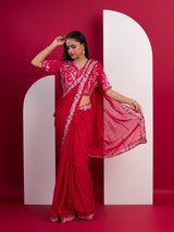 Kashida Embroidery Work saree wih readymade blouse