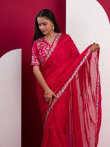Kashida Embroidery Work saree wih readymade blouse