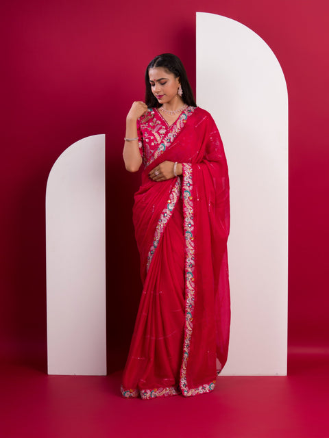 KcPc Pure Blooming NATURAL Rangoli Silk Saree with Elegant Sequence Design Saree Rani HM