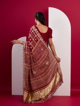 KcPc Pure Modal Gaji SilkAjrakh Handblock with Gotapatti Handwork Saree AMT