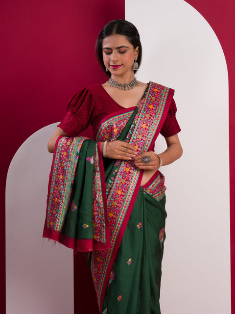 KcPc New Beautiful Dola Silk Kalamkari  Style Wedding Wear  Saree SWA