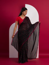  Chinon Silk Bandhani Style Sareein red and black colour under 1000