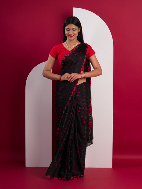 KcPc New Beautiful  Chinon Silk Bandhani Style Saree  SUL