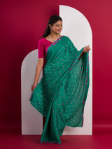  Chinon Silk Bandhani Style Sareein Rama colour under 1000