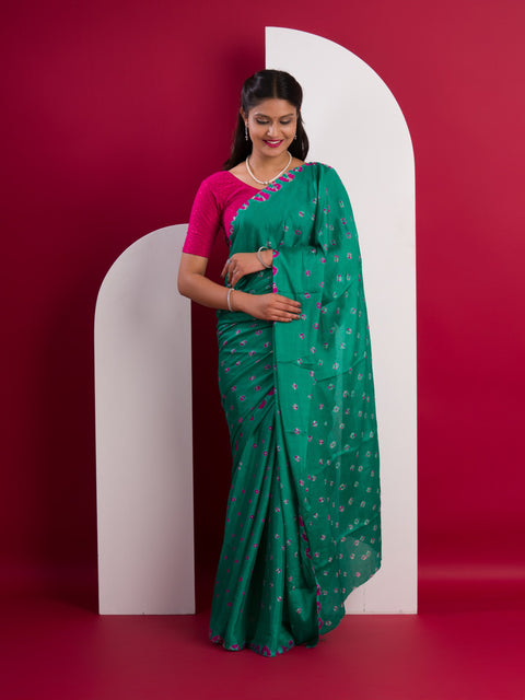 KcPc New Latest Chinon Silk Bandhani Style Saree  SUL