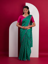  Chinon Silk Bandhani Style Sareein Rama colour under 1000