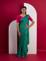 Chinon Silk Bandhani Style Sareein Rama colour under 1000
