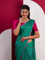  Chinon Silk Bandhani Style Sareein Rama colour under 1000