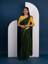 Chinon Silk Bandhani Style Sareein green and yellow colour under 1000