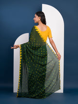  Chinon Silk Bandhani Style Sareein green and yellow colour under 1000