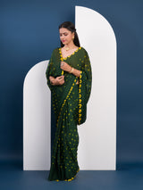  Chinon Silk Bandhani Style Sareein green and yellow colour under 1000