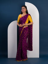  Chinon Silk Bandhani Style Sareein purple and yellow colour under 1000