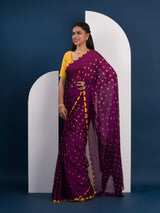  Chinon Silk Bandhani Style Sareein purple and yellow colour under 1000