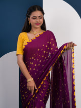  Chinon Silk Bandhani Style Sareein purple and yellow colour under 1000