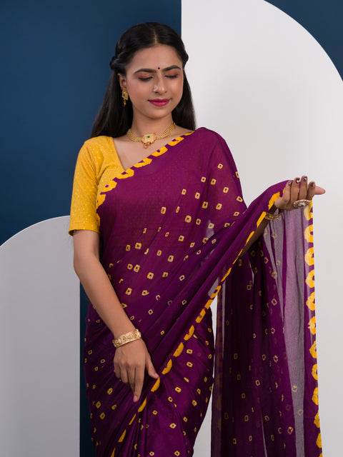 KcPc New Beautiful  Chinon Silk Bandhani Style Saree  SUL