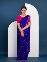  Chinon Silk Bandhani Style Sareein pink and blue colour under 1000