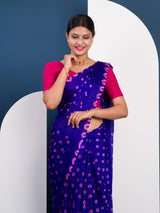  Chinon Silk Bandhani Style Sareein pink and blue colour under 1000