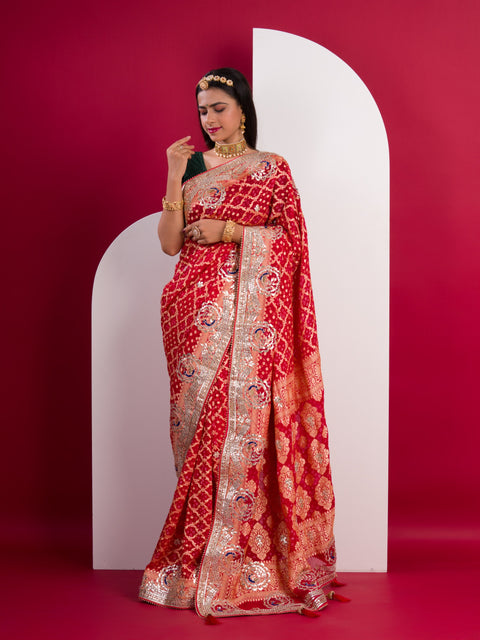 Neemzari Gotapatti Work saree for royal family weddings 