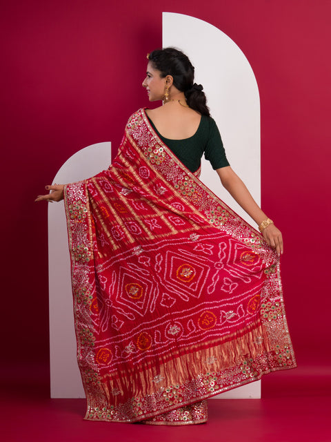 KcPc New Pure Gaji Silk Bandhani Gharchola Gotapatti Work Saree  PRF