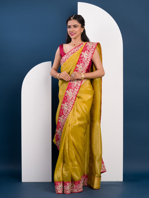 KcPc Pure Tissue Silk Bandhani Embroidery Work Saree  SNSM