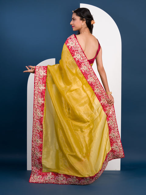 KcPc Pure Tissue Silk Bandhani Embroidery Work Saree  SNSM