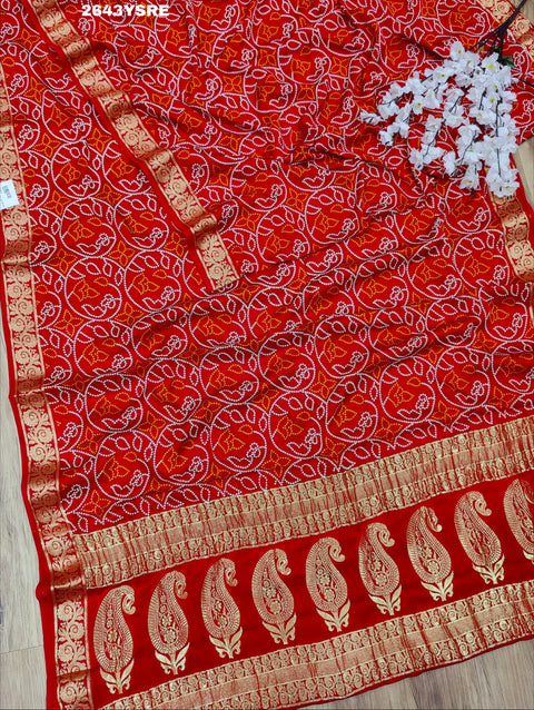 KcPc New Gaji Silk Bandhani Style With Zari Border Work Saree SATISH