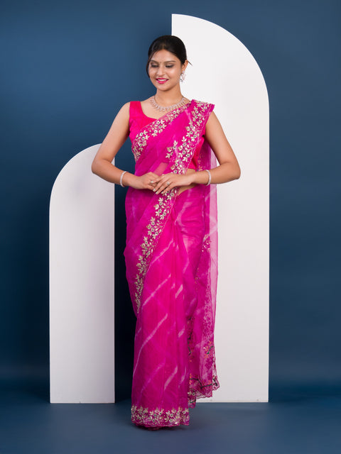 KcPc Latest Sawan Special organza Gotapatti work leheriya saree RGC
