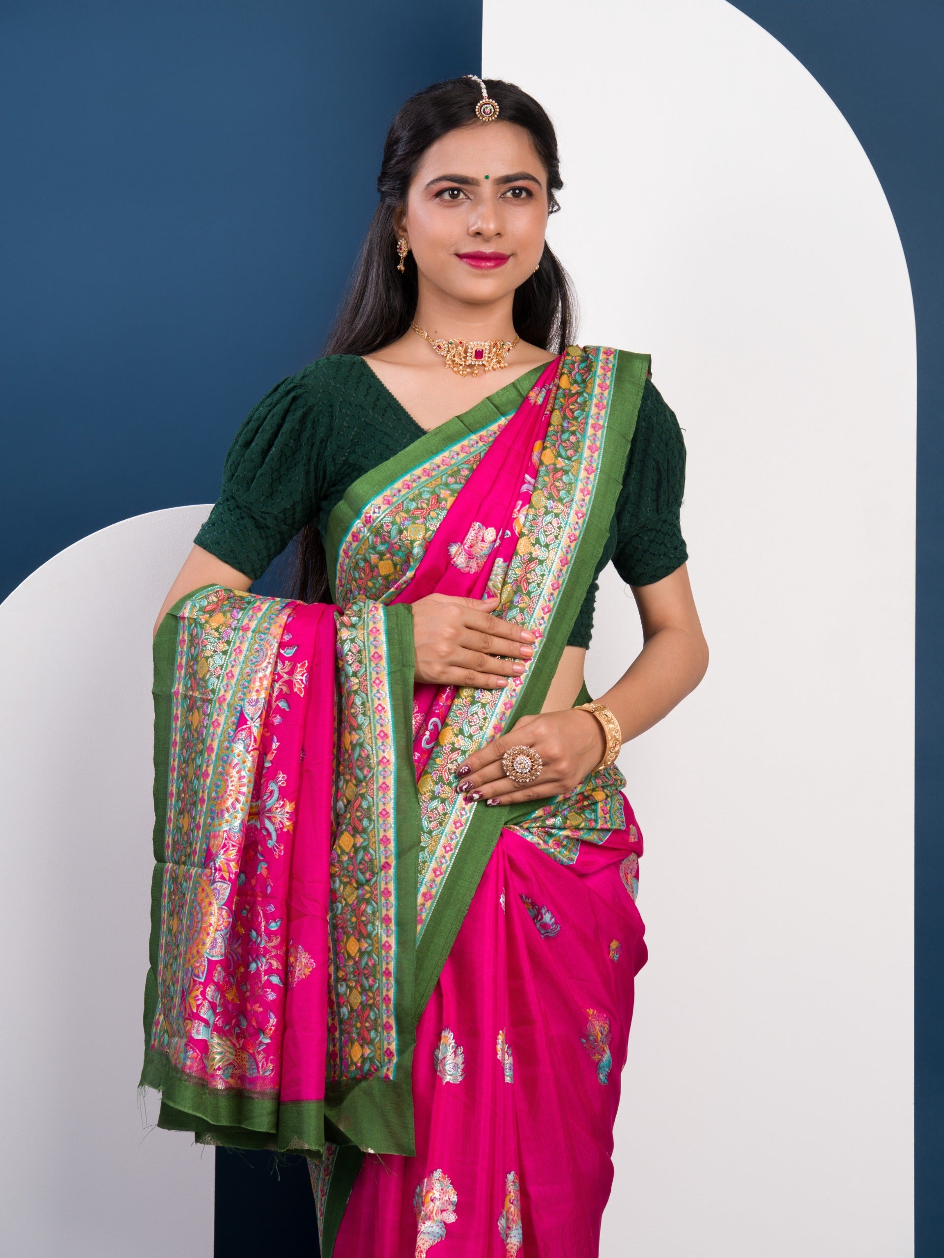 KcPc New Dola Silk KalamkariStyle Wedding WearSaree SWA