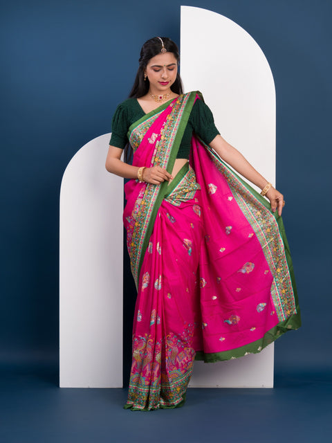 KcPc New Dola Silk Kalamkari  Style Wedding Wear  Saree SWA