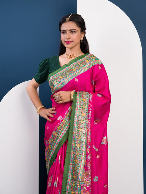 KcPc New Dola Silk Kalamkari  Style Wedding Wear  Saree SWA