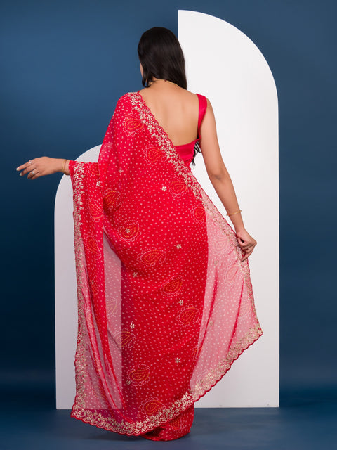 KcPc Launching New Pure Mos Chiffon Handmade Pitta Aari Work Bandhani Saree  SWA