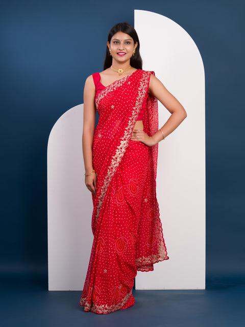 KcPc Launching New Pure Mos Chiffon Handmade Pitta Aari Work Bandhani Saree  SWA