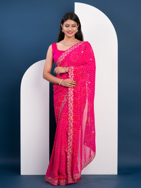 KcPc Launching New Pure Mos Chiffon Hand Pitta Aari Work Bandhani Saree  SWA