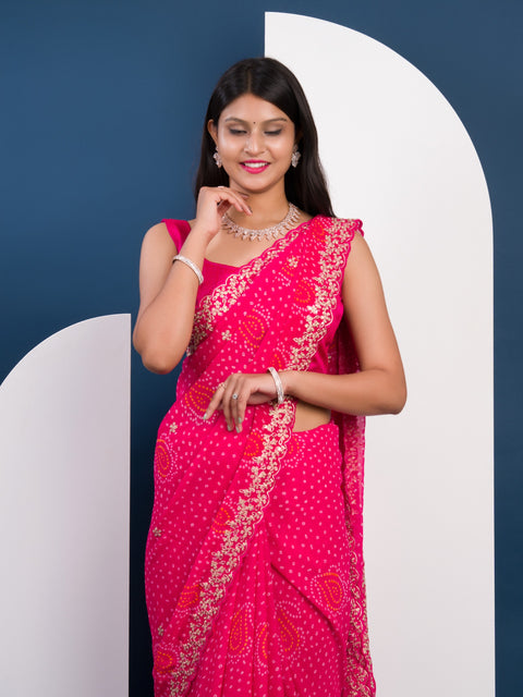 KcPc Launching New Pure Mos Chiffon Hand Pitta Aari Work Bandhani Saree  SWA