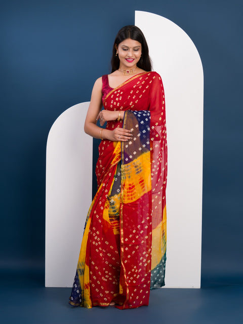 KcPc New Pure Georgette Multi Colour Shibori Print Bandhni saree Kar