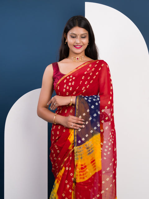 KcPc New Pure Georgette Multi Colour Shibori Print Bandhni saree Kar