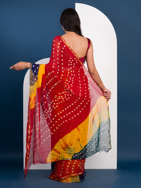 KcPc New Pure Georgette Multi Colour Shibori Print Bandhni saree Kar