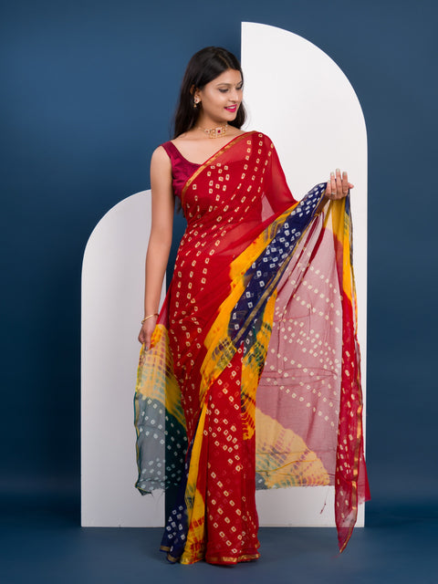 KcPc New Pure Georgette Multi Colour Shibori Print Bandhni saree Kar