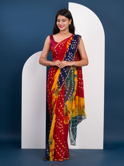 KcPc New Pure Georgette Multi Colour Shibori Print Bandhni saree Kar